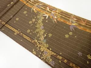 リサイクル　竹笹に桜・古典柄模様織出し袋帯